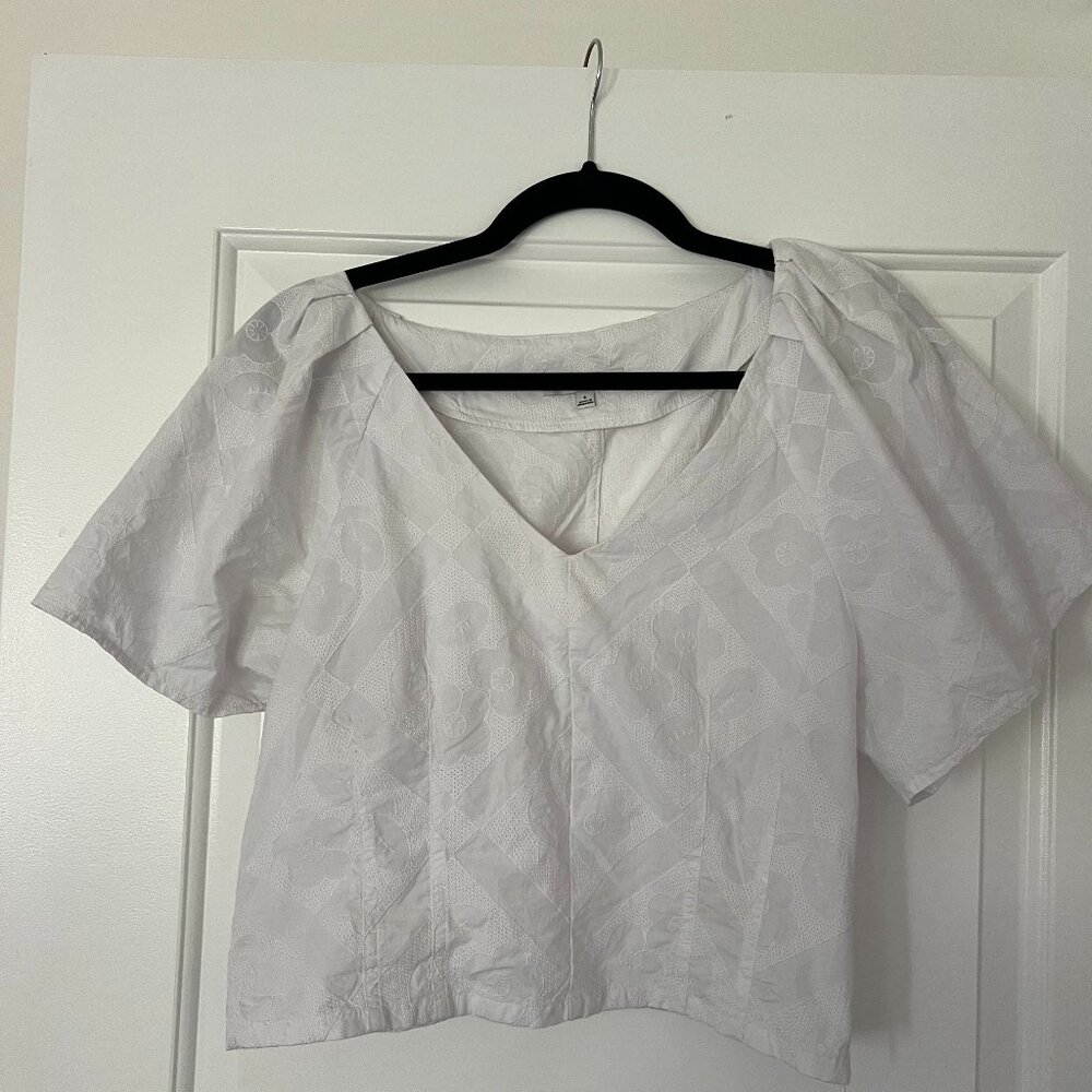 Madewell White Cotton Puff Sleeve Blouse Size 6